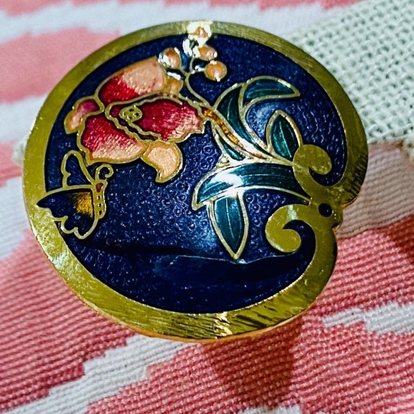O6-BUNDLE ONLY!-Vintage Cloisonne Floral Butterfly Pierced Earrings - Picture 7 of 7
